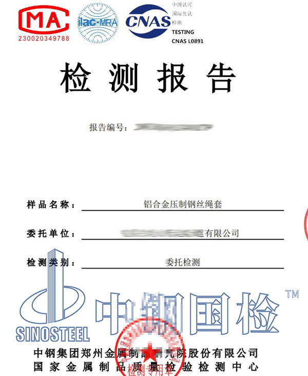 鋼絲繩套檢測報告